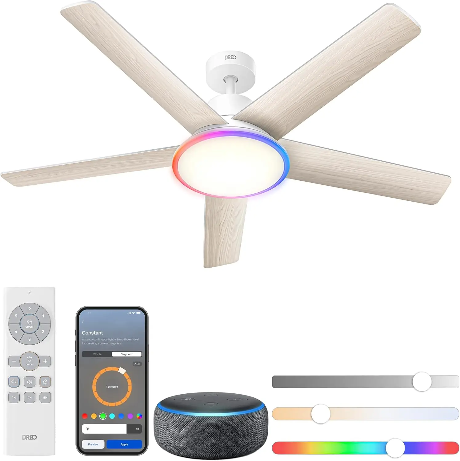 Smart Ceiling Fan - Smart Ceiling Fan with Lights, 52