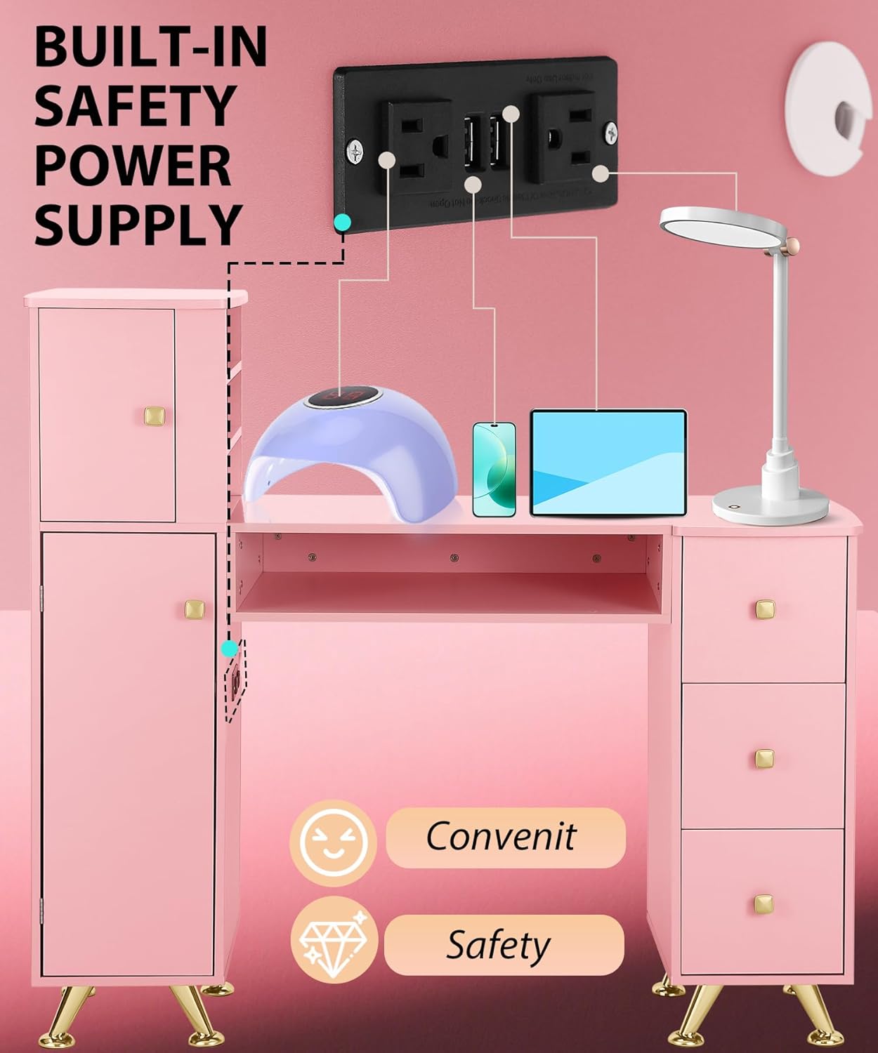 Pink Nail Table for Nail Tech, - огляд і ціна Smart Home Pc