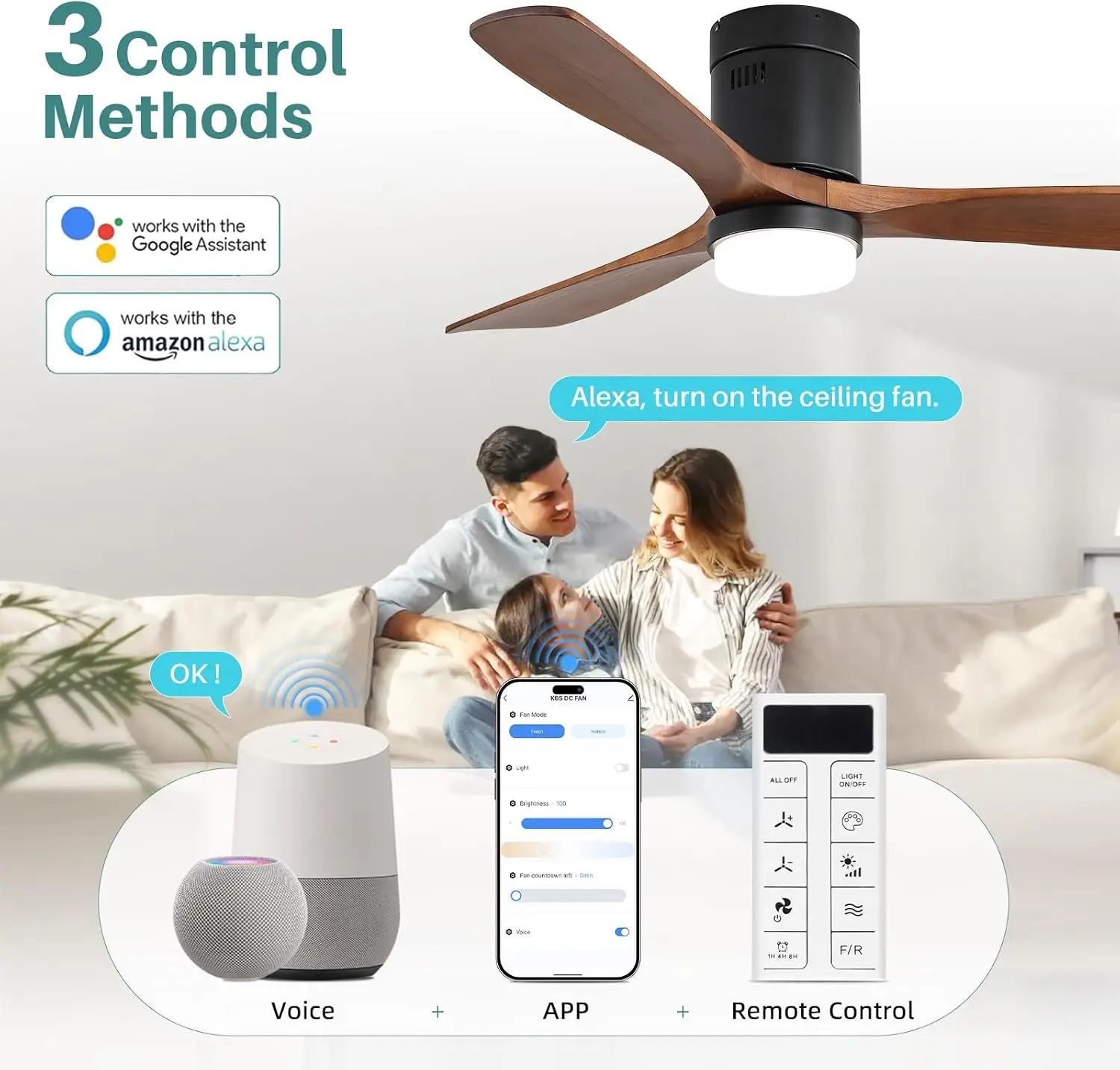52 Inch Smart Ceiling Fans wit - огляд і ціна Smart Ceiling Fan